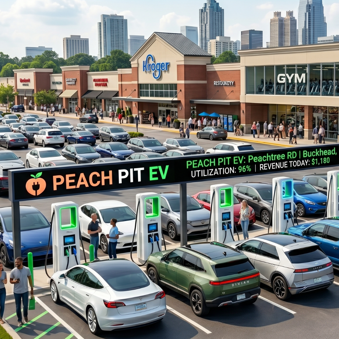 Active EV charging hub at high-traffic retail center